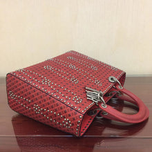 Load image into Gallery viewer, Dior Large Lady Dior Bag In Red Studded Calfskin
