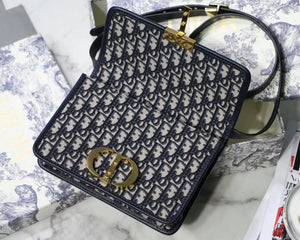 Dior 30 Montaigne Bag In Blue Oblique Jacquard Canvas