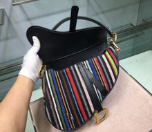 Load image into Gallery viewer, Dior Saddle Canvas Bag Embroidered With Multi-coloured Stripes
