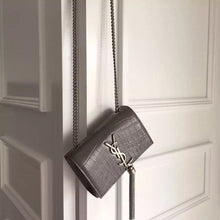 Load image into Gallery viewer, Yves Saint Laurent Small Monogram Tassel Satchel In Grey Crocodile Leather
