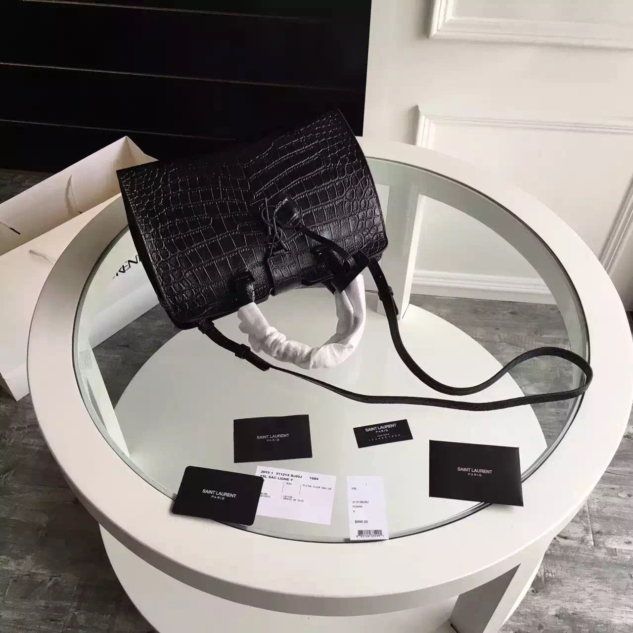 Yves Saint Laurent So Black Small Monogram Cabas Bag In Crocodile