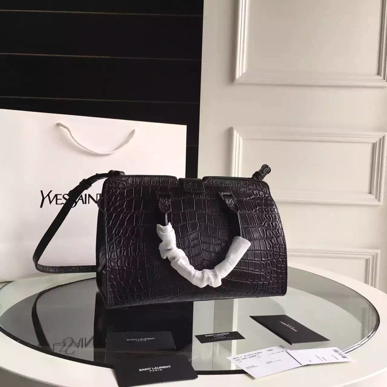Yves Saint Laurent So Black Small Monogram Cabas Bag In Crocodile Leat –  Green Go Store
