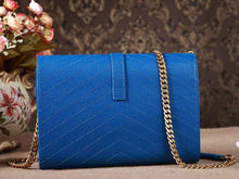 Load image into Gallery viewer, Yves Saint Laurent Small Monogramme Satchel Blue Grain Textured Matelasse Leather

