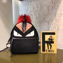 Load image into Gallery viewer, Fendi Black Bag Bugs Eyes Fox Fur Backpack
