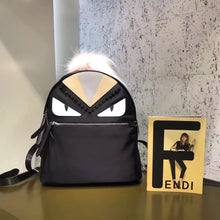 Load image into Gallery viewer, Fendi Black Bag Bugs Eyes Fox Fur Studs Backpack
