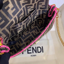 Load image into Gallery viewer, Fendi Mini Baguette Bag In FF Fabric With Fuchsia Trim
