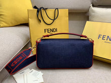 Load image into Gallery viewer, Fendi Large Baguette Bag In Blue Denim With Red Trim
