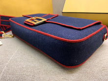 Load image into Gallery viewer, Fendi Large Baguette Bag In Blue Denim With Red Trim
