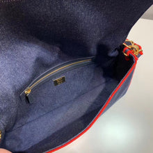 Load image into Gallery viewer, Fendi Large Baguette Bag In Blue Denim With Red Trim
