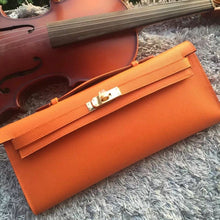 Load image into Gallery viewer, Hermes Orange Handcrafted Kelly Cut Clutch
