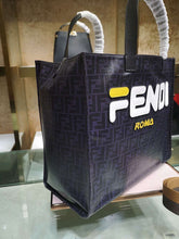 Load image into Gallery viewer, Fendi Black Glazed Fabric Shopper White Logo Bag
