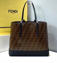 Load image into Gallery viewer, Fendi Logo Shopper Bag In Glazed Fabric With Black Leather
