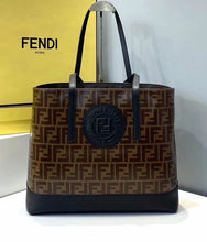 Load image into Gallery viewer, Fendi Logo Shopper Bag In Glazed Fabric With Black Leather
