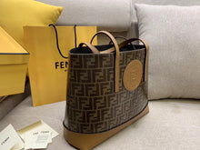 Load image into Gallery viewer, Fendi Logo Shopper Bag In Glazed Fabric With Tan Leather
