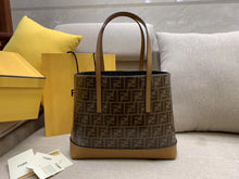 Load image into Gallery viewer, Fendi Logo Shopper Bag In Glazed Fabric With Tan Leather
