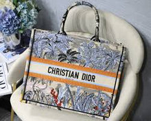 Load image into Gallery viewer, Dior Book Tote Bag In Denim Blue Toile De Jouy Tropicalia
